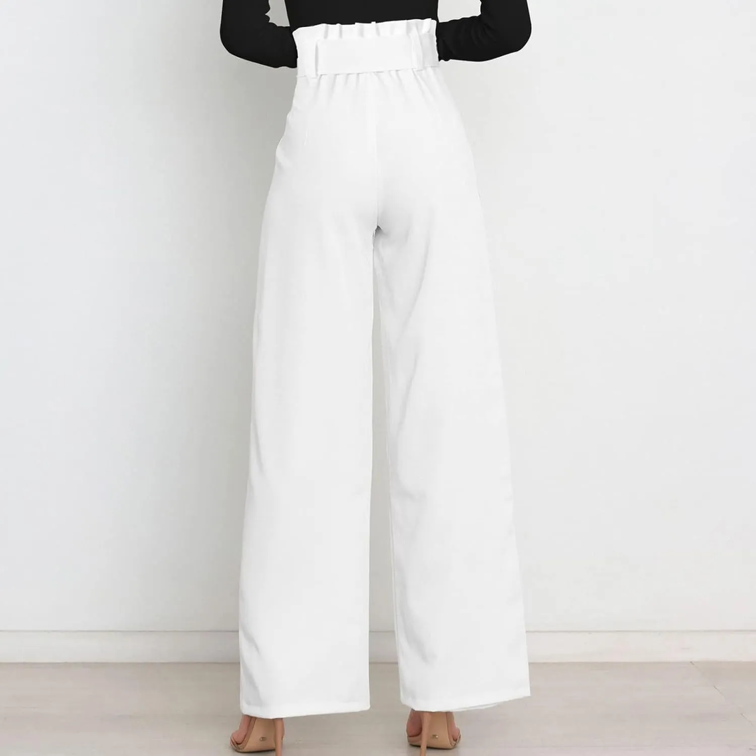 Women's Wide Leg Pants High Elastic Waisted in The Back Business Work Trousers Long Straight Suit Pants