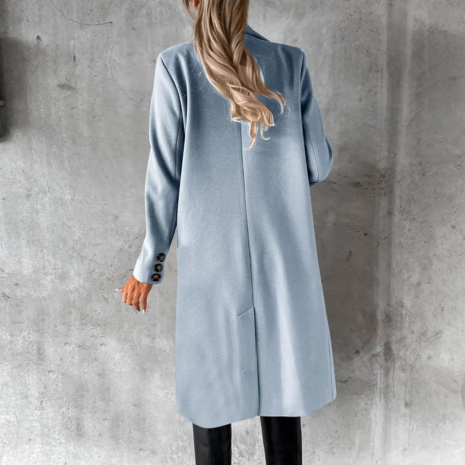 Womens Winter Mid Long Trench Coat Winter Lapel Double Breasted Long Pea Coat Casual Work Office Overcoat with Pocket