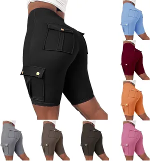 Womens Workout Shorts with Pocket Tummy Control Cargo Shorts Knee Length Butt Lifting High Waisted Biker Yoga Legging