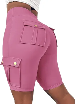 Womens Workout Shorts with Pocket Tummy Control Cargo Shorts Knee Length Butt Lifting High Waisted Biker Yoga Legging