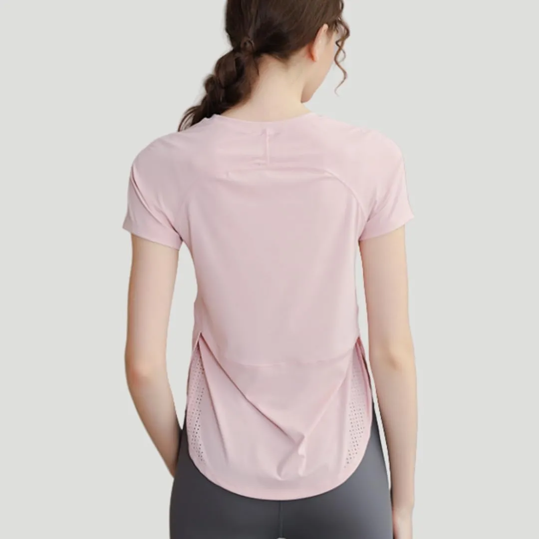 Women's Yoga T-Shirt Slim-Fit Quick-Dry Mesh Hem Workout Top,Stretchy Outdoor Running Shirt,S-XL