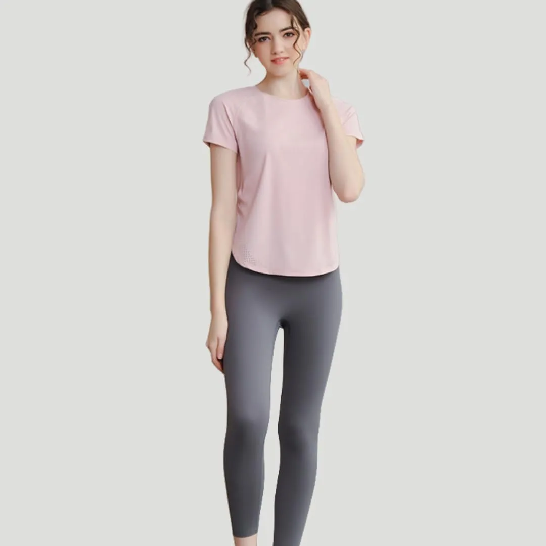 Women's Yoga T-Shirt Slim-Fit Quick-Dry Mesh Hem Workout Top,Stretchy Outdoor Running Shirt,S-XL