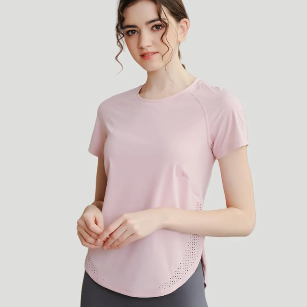 Women's Yoga T-Shirt Slim-Fit Quick-Dry Mesh Hem Workout Top,Stretchy Outdoor Running Shirt,S-XL