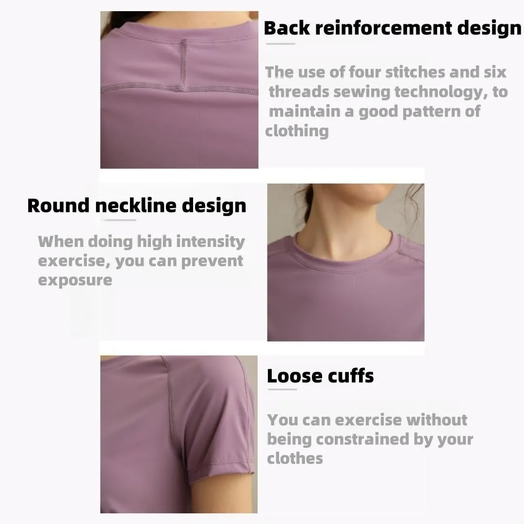 Women's Yoga T-Shirt Slim-Fit Quick-Dry Mesh Hem Workout Top,Stretchy Outdoor Running Shirt,S-XL