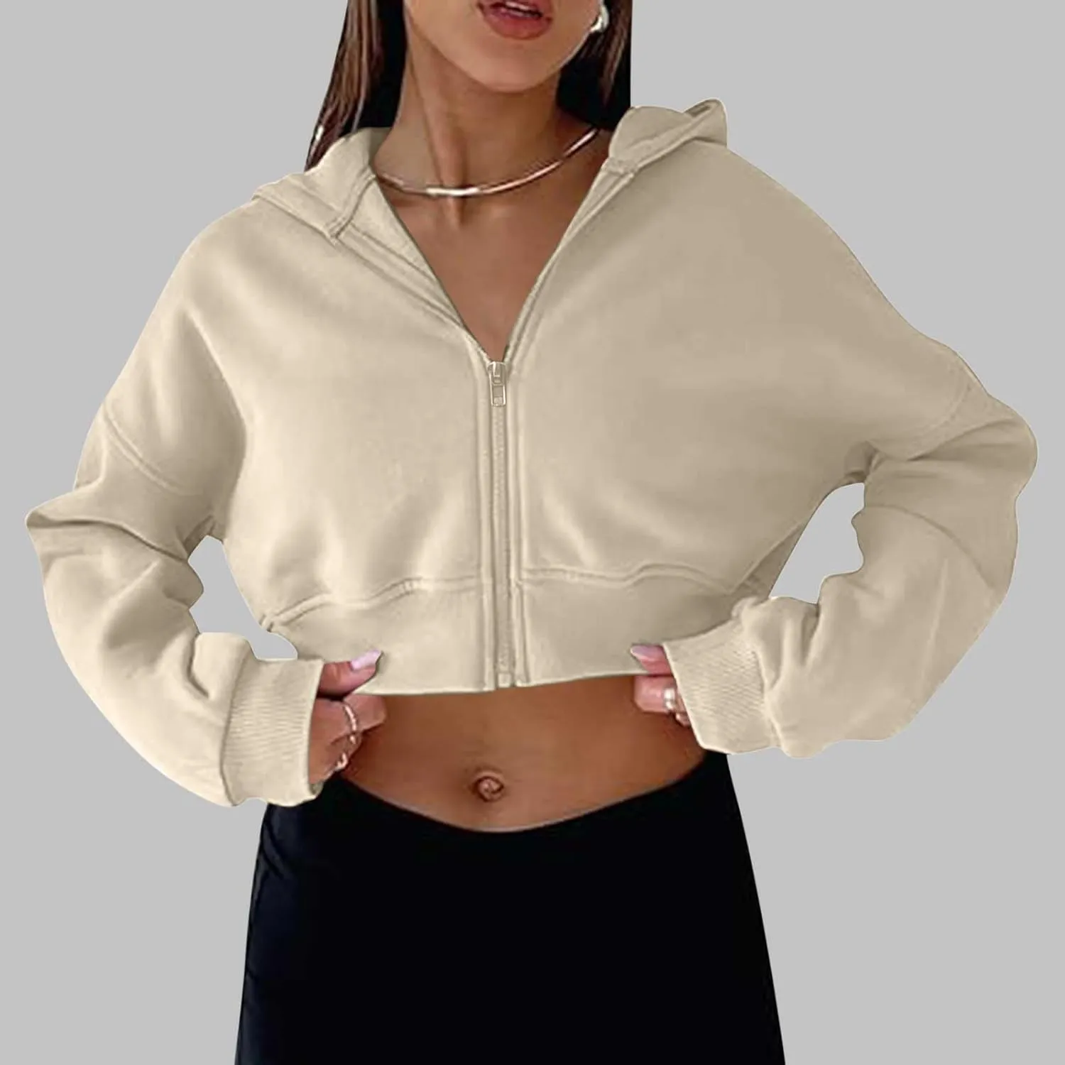 Womens Zip Up Cropped Sweatshirts Hoodie Long Sleeve Jacket Trendy Y2K Crop Tops 2024 Fashion Outfits Clothing