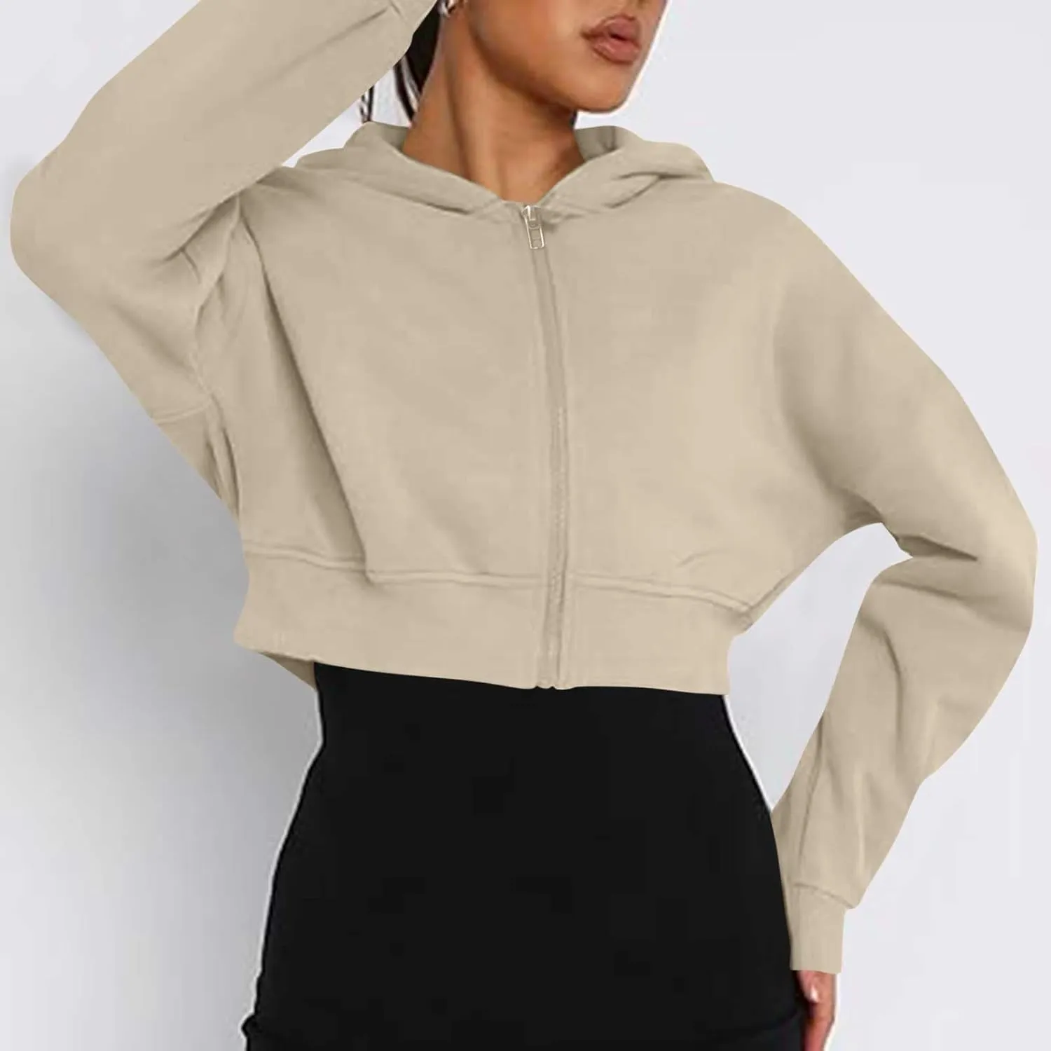 Womens Zip Up Cropped Sweatshirts Hoodie Long Sleeve Jacket Trendy Y2K Crop Tops 2024 Fashion Outfits Clothing