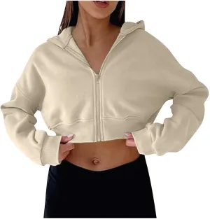 Womens Zip Up Cropped Sweatshirts Hoodie Long Sleeve Jacket Trendy Y2K Crop Tops 2024 Fashion Outfits Clothing