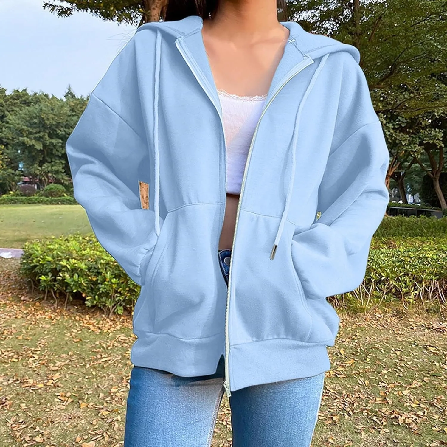 Women's Zip Up Fleece Sweatshirt Long Sleeve Fashion Pullover Hoodies Y2K Jacket with Pockets 2024 Fall Clothes