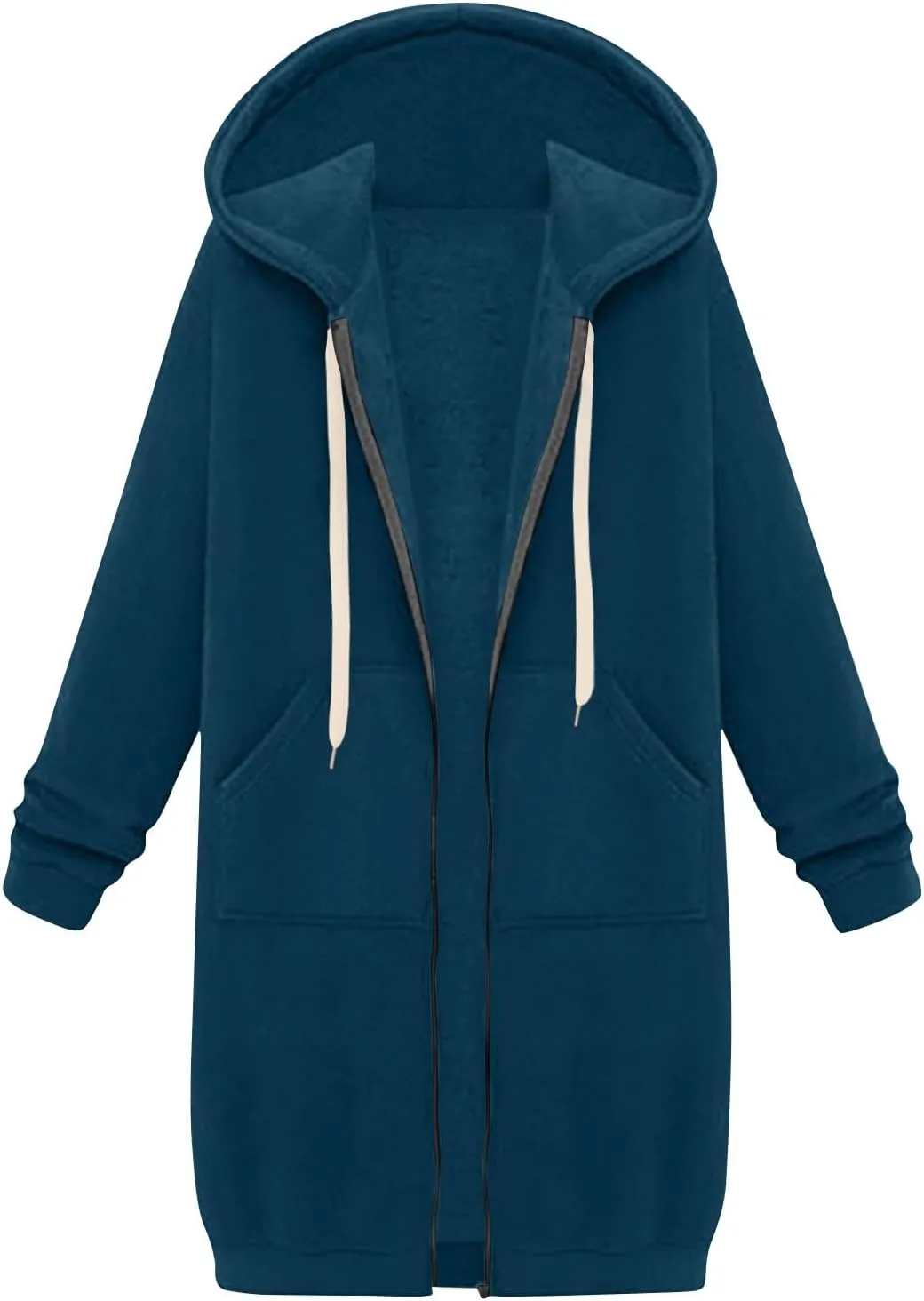 Womens Zip Up Hoodies Casual Sweatshirts Winter Windproof Drawstring Hooded Jacket Outerwear with Pocket 2024