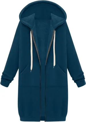 Womens Zip Up Hoodies Casual Sweatshirts Winter Windproof Drawstring Hooded Jacket Outerwear with Pocket 2024