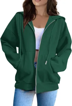 Womens Zip Up Hoodies Long Sleeve Oversized Sweatshirts Y2K Jacket Pockets Patchwork Design T-Shirt Hoodie for Women