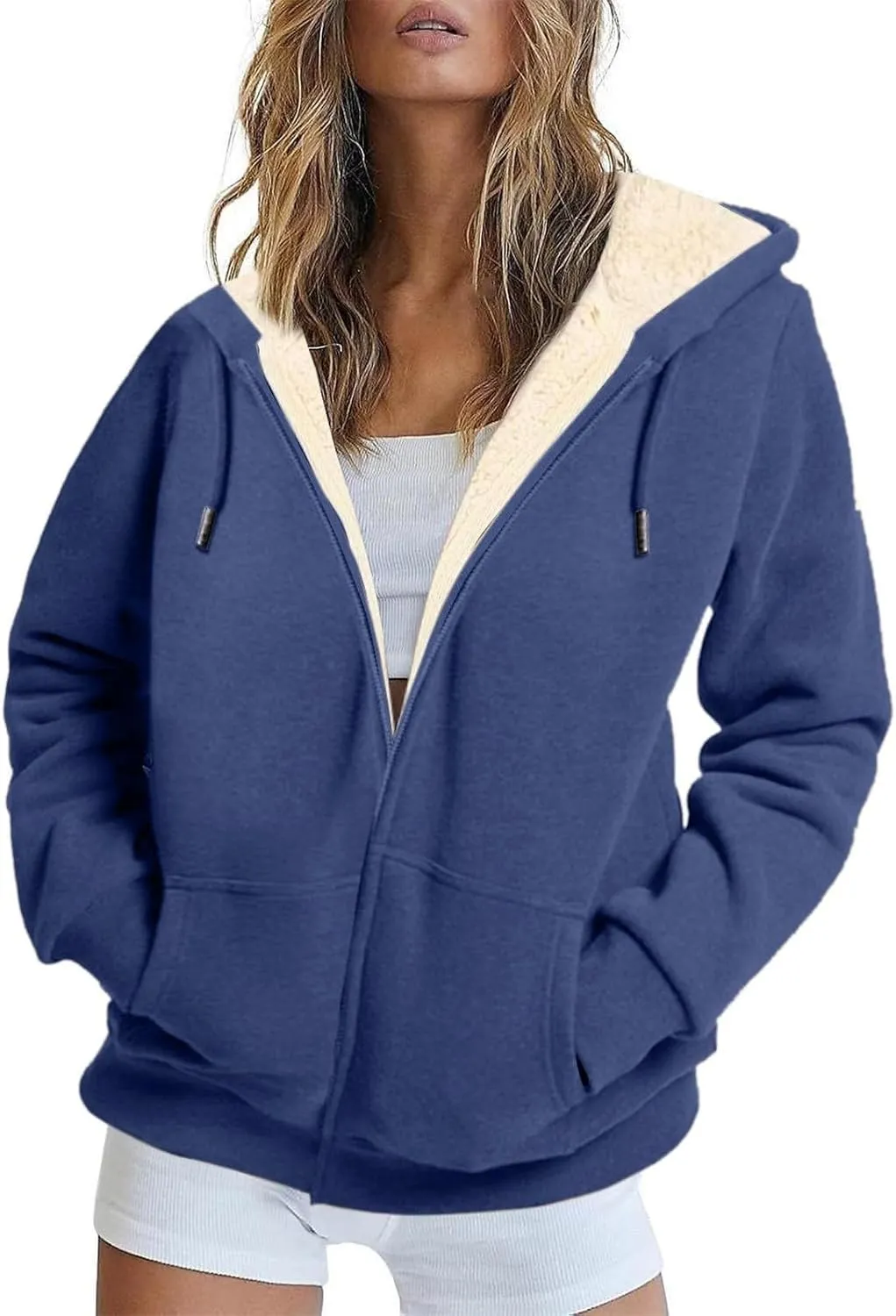 Womens Zip Up Hoodies Oversized Sweatshirts Warm Fleece Sherpa Lined Fashion Outfits Sweaters Casual Jackets