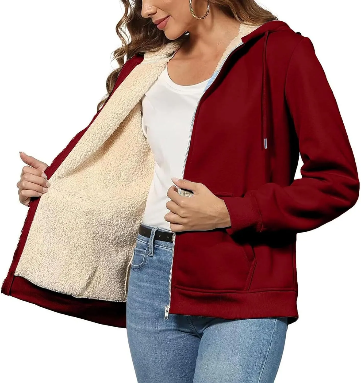 Womens Zip Up Hoodies Oversized Sweatshirts Warm Fleece Sherpa Lined Fashion Outfits Sweaters Casual Jackets