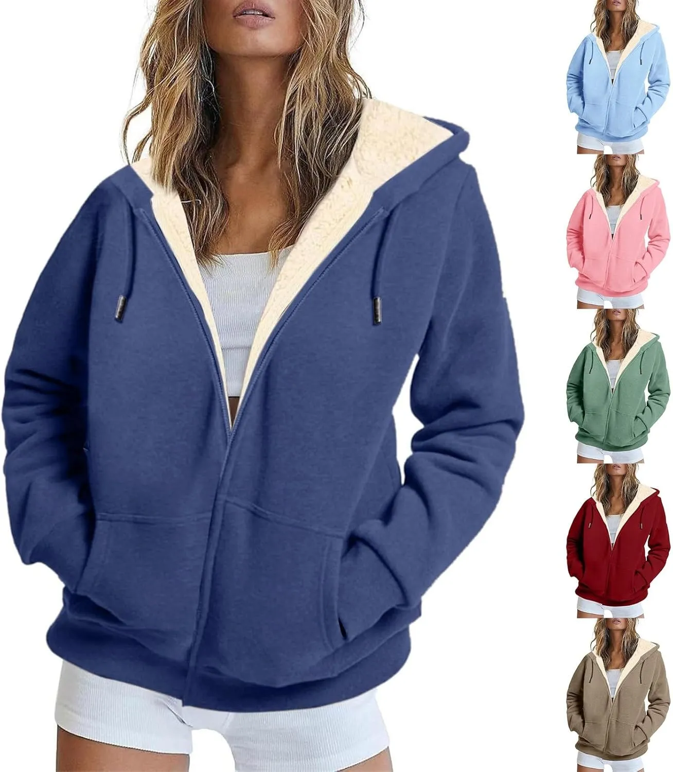 Womens Zip Up Hoodies Oversized Sweatshirts Warm Fleece Sherpa Lined Fashion Outfits Sweaters Casual Jackets