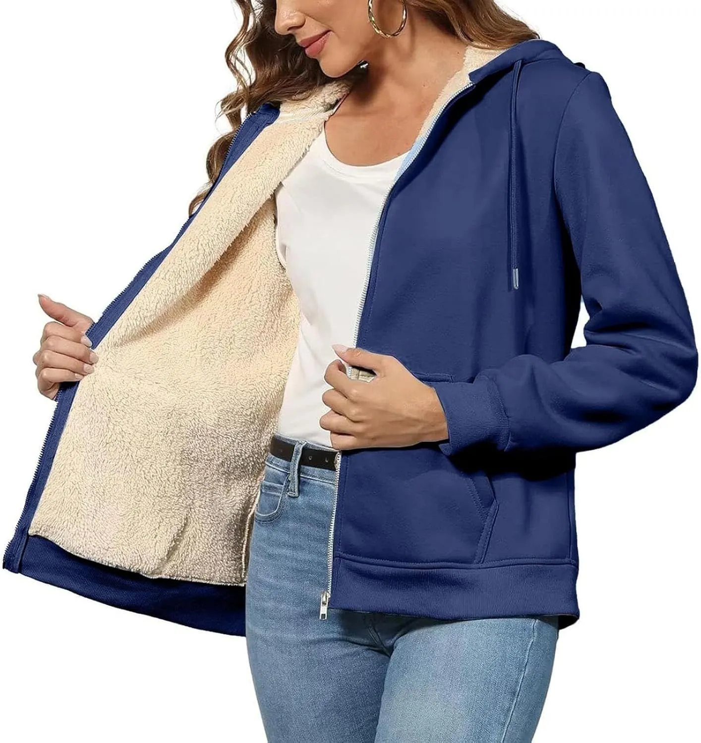 Womens Zip Up Hoodies Oversized Sweatshirts Warm Fleece Sherpa Lined Fashion Outfits Sweaters Casual Jackets