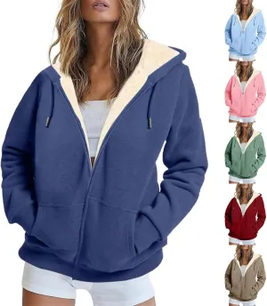 Womens Zip Up Hoodies Oversized Sweatshirts Warm Fleece Sherpa Lined Fashion Outfits Sweaters Casual Jackets