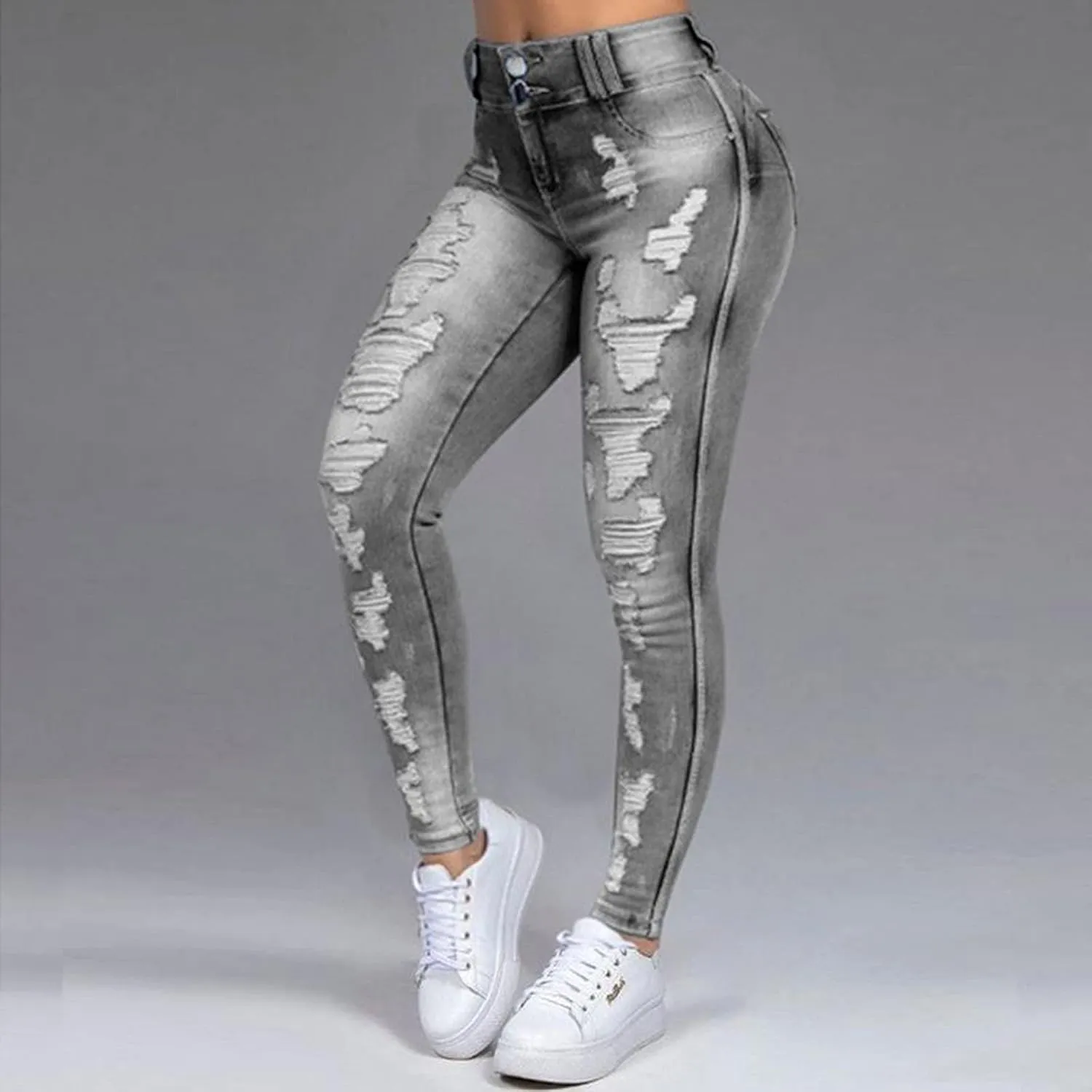 XIAOBU Tight Jeans Women's High Waist Butt-Lifting Stretch Skinny Denim Trousers Pocket Button Zipper Pencil Pants