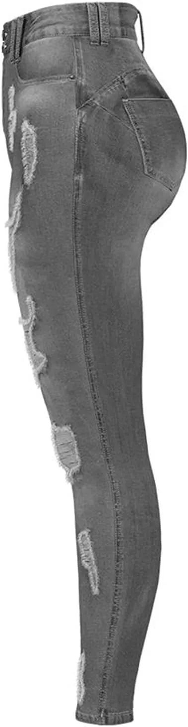 XIAOBU Tight Jeans Women's High Waist Butt-Lifting Stretch Skinny Denim Trousers Pocket Button Zipper Pencil Pants