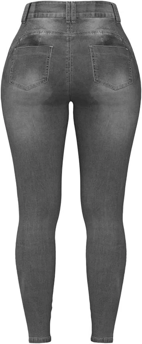 XIAOBU Tight Jeans Women's High Waist Butt-Lifting Stretch Skinny Denim Trousers Pocket Button Zipper Pencil Pants