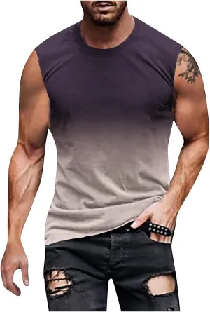 Xiaojmake Men's Workout Tank Top Quick Dry Athletic Running Muscle Tee Training Gym Shirt Ombre Sleeveless Cutoff Shirt