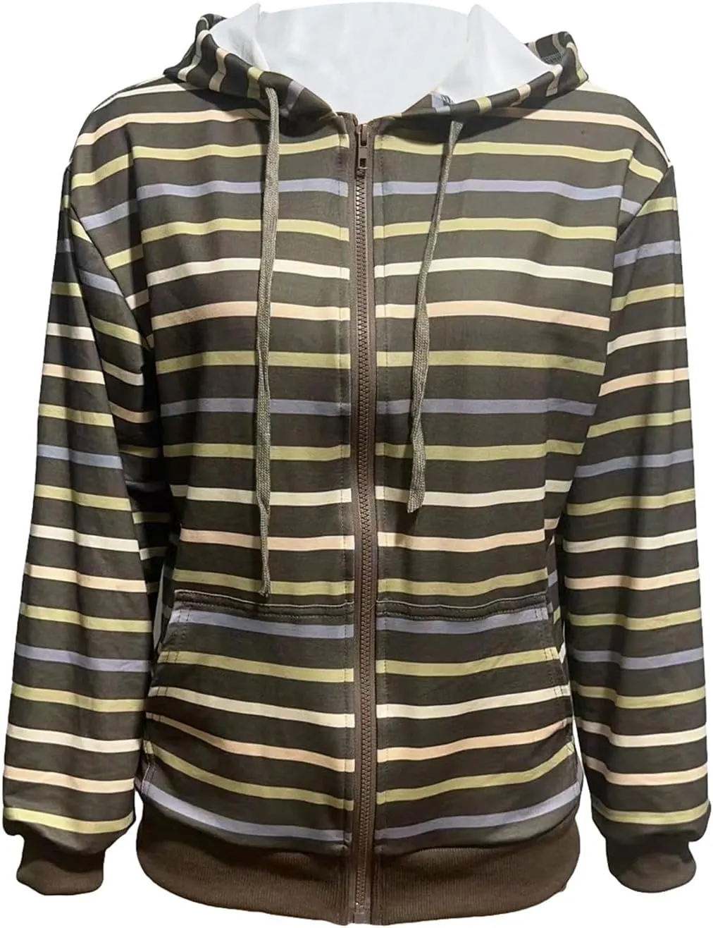 Y2k Zip Up Striped Hoodie Women Oversized Goth Sweatshirt E-Girl Grunge Long Sleeve Graphic Jacket Fall Streetwear