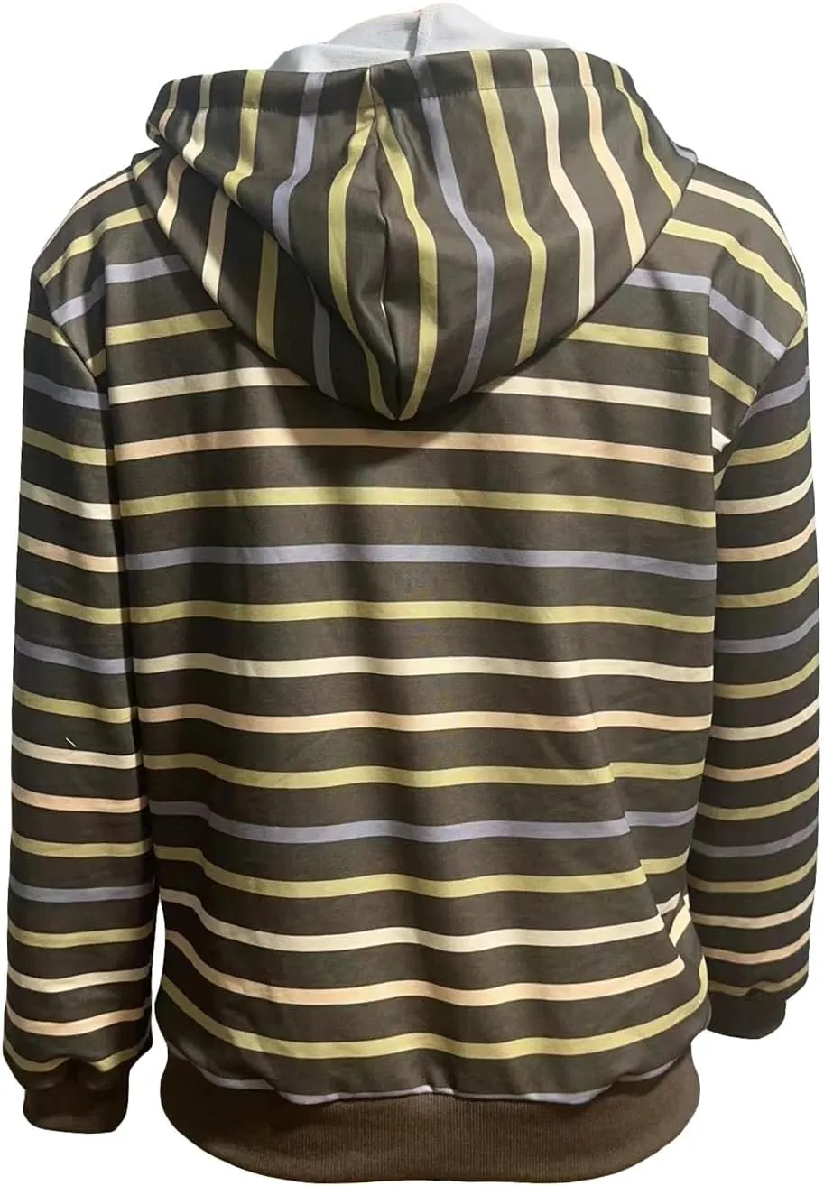 Y2k Zip Up Striped Hoodie Women Oversized Goth Sweatshirt E-Girl Grunge Long Sleeve Graphic Jacket Fall Streetwear