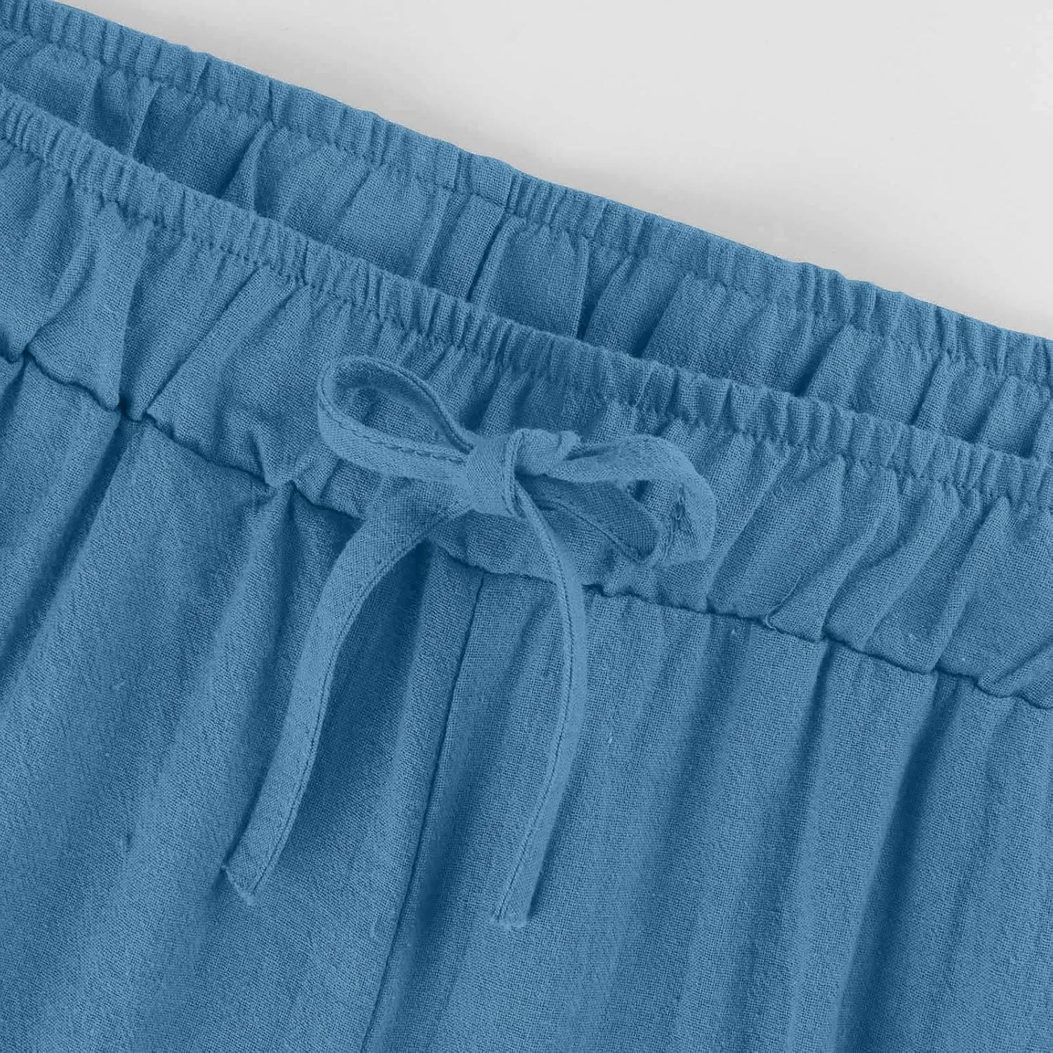 yardsong Capri Pants for Women Cotton Linen Summer Wide Leg Pants Casual Loose Fit Drawstring Boho Beach Pant with Pockets