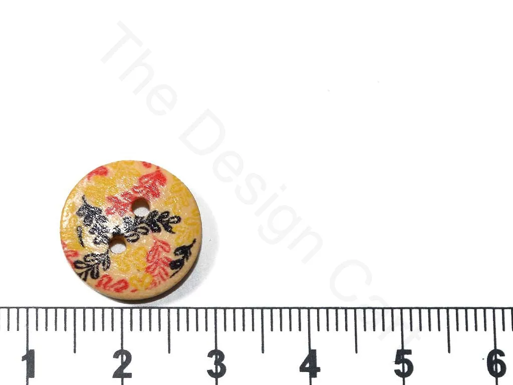 Yellow Black Flower Design Wooden Buttons