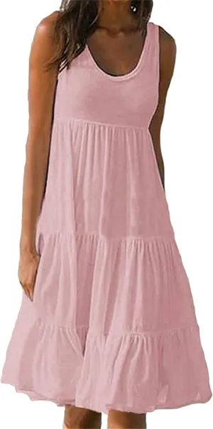 YMING Womens Sleeveless Beach Swing Dress Casual Scoop Neck Pleated Sundress Summer Ruffle Tank Dresses