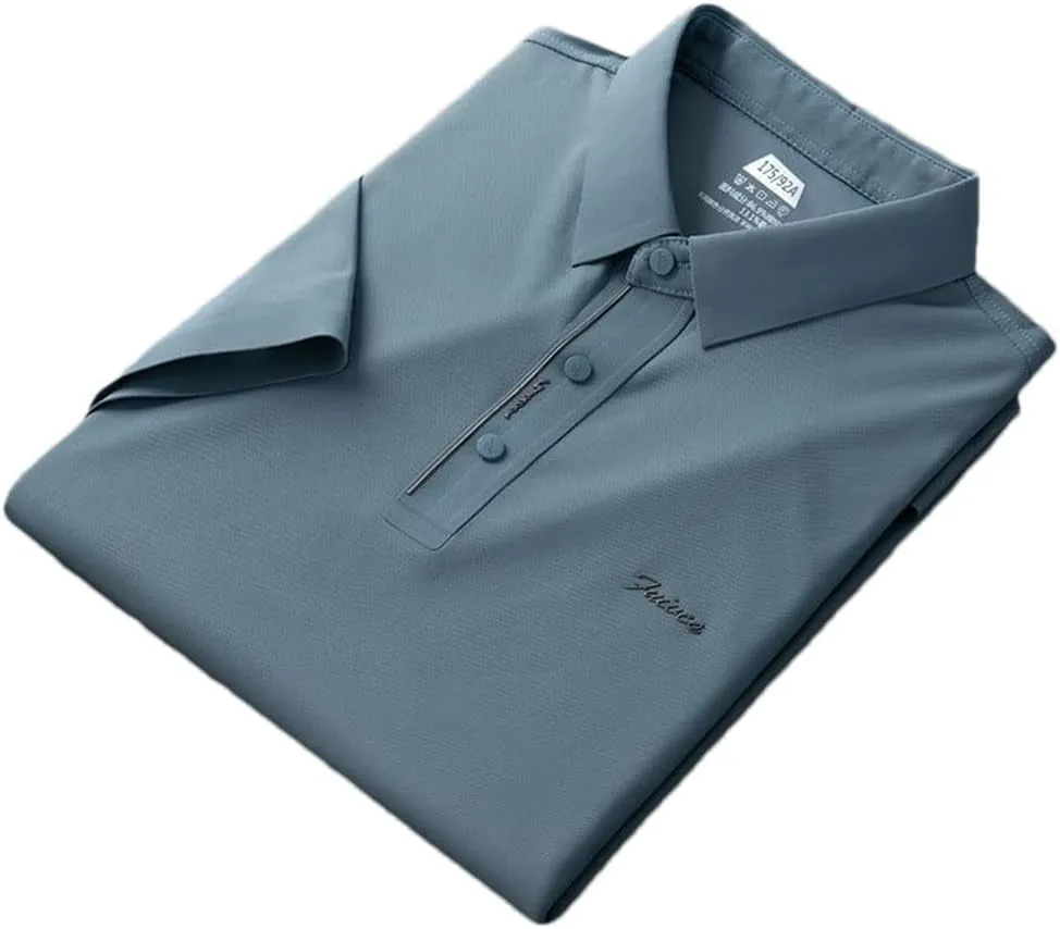 Youllyuu Ice Silk Elastic Polo Shirt Men's Short Sleeve Summer Solid Lapel T-Shirt Quick Dry Golf Polos
