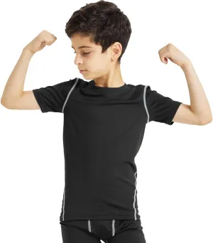 Youth Boys Compression Shirt Short Sleeve Football Undershirt for Kid Quick Dry Athletic Baseball T-Shirt Base Layer