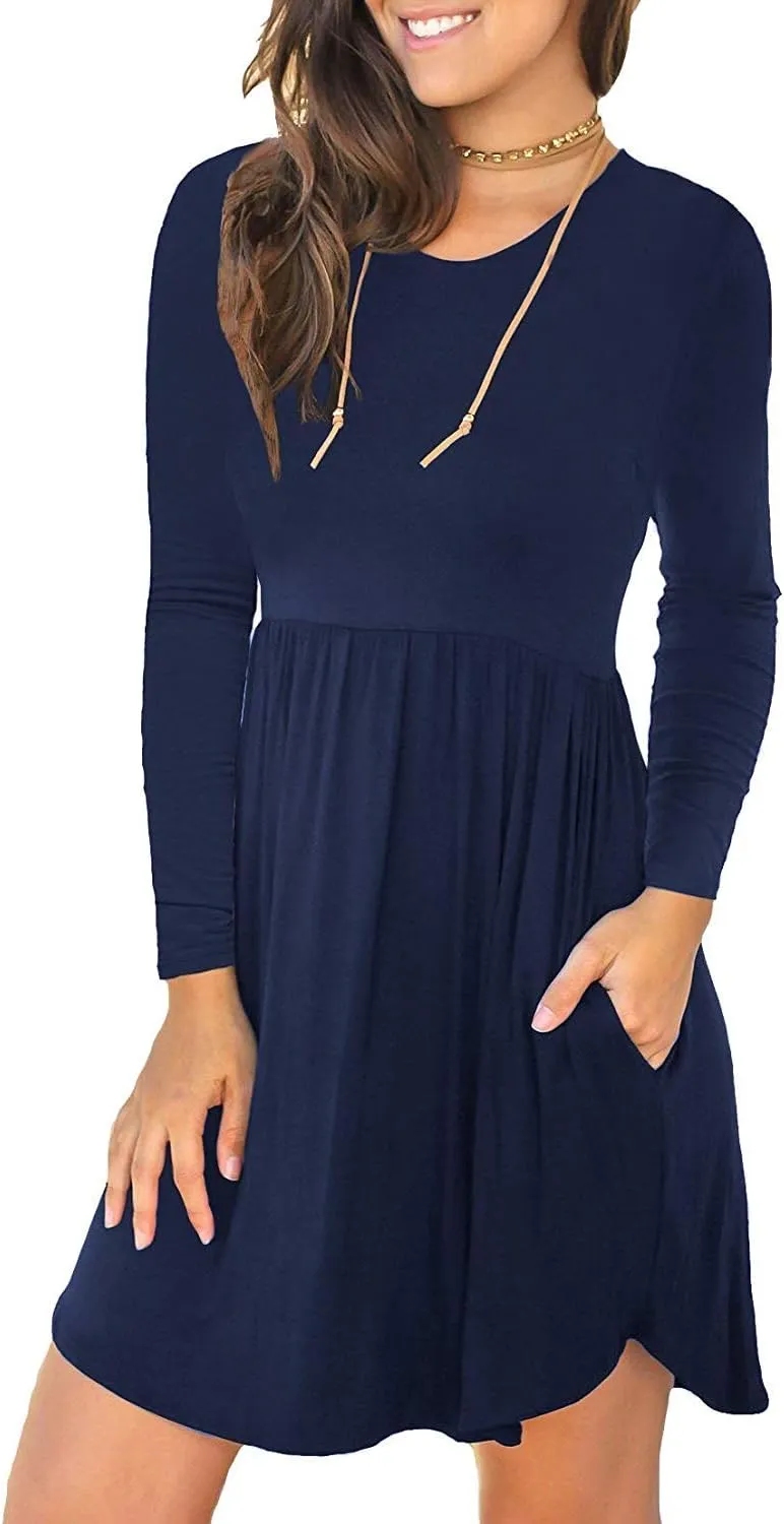 YUNDAI Dresses for Women Beach Sundress Casual Pockets Boho Fall Long Mini Dress