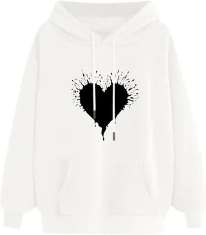 ZDRZK Hoodies For Women Cute Heart Print Drawstring Casual Hooded Sweatshirts Oversized Basic Fall Clothes With Pocket