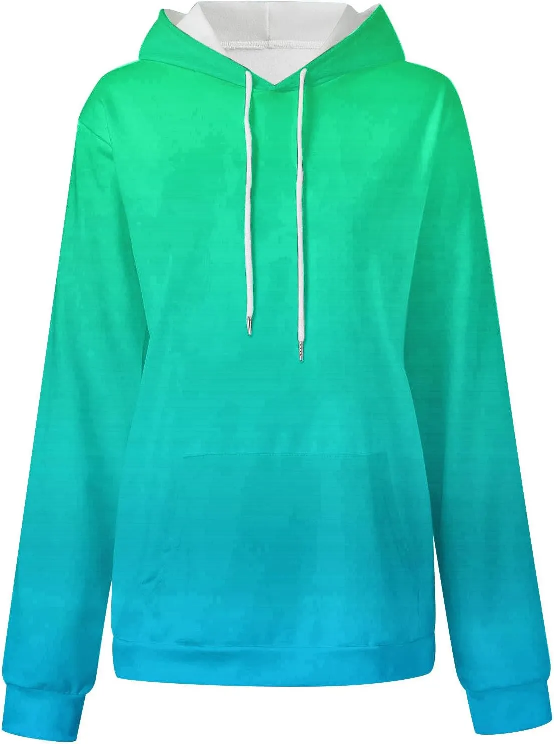 ZDRZK Hoodies For Women Gradient Print Casual Crewneck Long Sleeve Sweatshirts Hooded Loose Fit Oversized Pullover