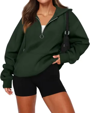 Zip Up Hoodie Women Y2K Comfy Long Sleeve Fleece Quarter Zip Pullover Preppy Cute Oversized Sweatshirt with Pockets