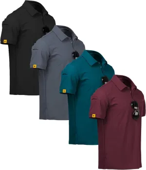 ZITY 4 Pack Mens Polo Shirt Short Sleeve Sports Golf Tennis T-Shirt Athletic Collared Tactical Shirts
