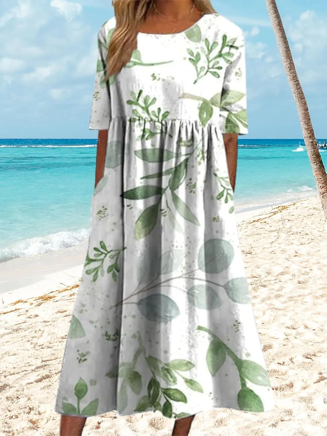 ZOCAVIA Womens Boho Floral Printed Maxi Dresses 2024 Summer Casual Loose Flowy Bohemian Vintage Short Sundresses with Pockets