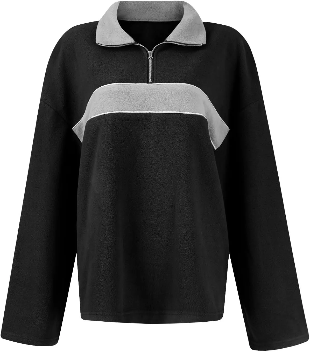 ZWRXW Women's Oversized Half Zip Sweatshirts Color Block Long Sleeve Lapel Pullover Casual Loose Fit Tops Fall Winter Clothes